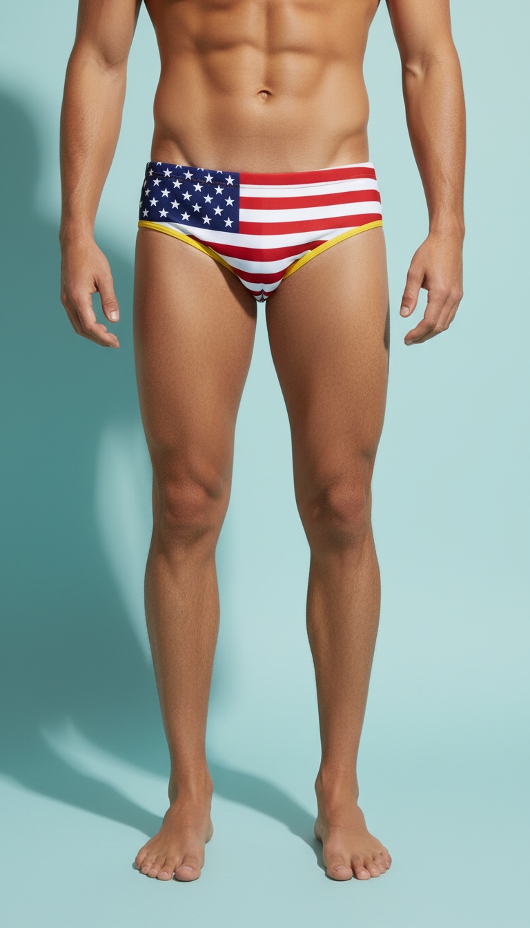 Spotlight Yellow American flag swim brief
